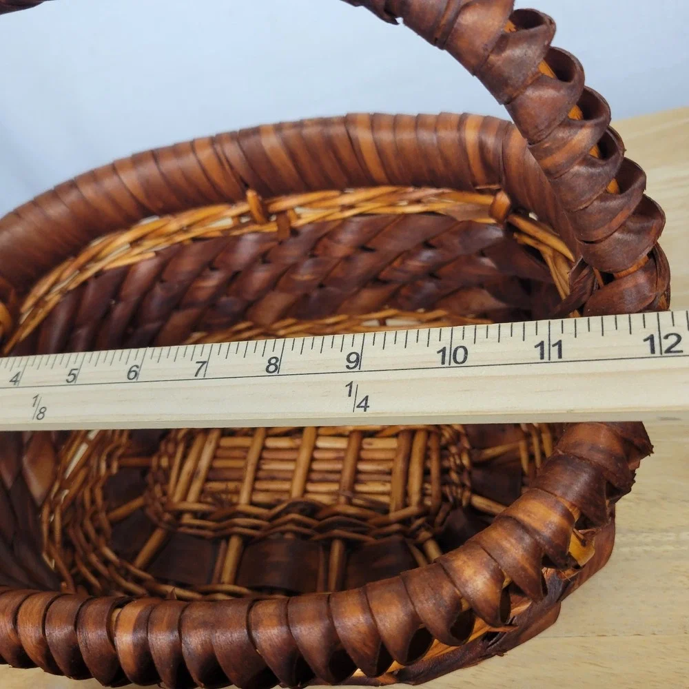 Vintage Woven Curl Splint Basket Wood Ribbon Gathering Farmhouse Oval 12x8.5x5